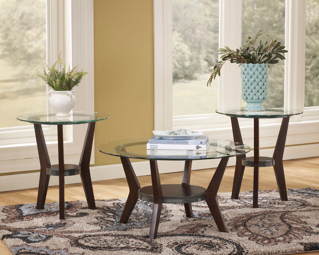 glass coffee table with matching end tables