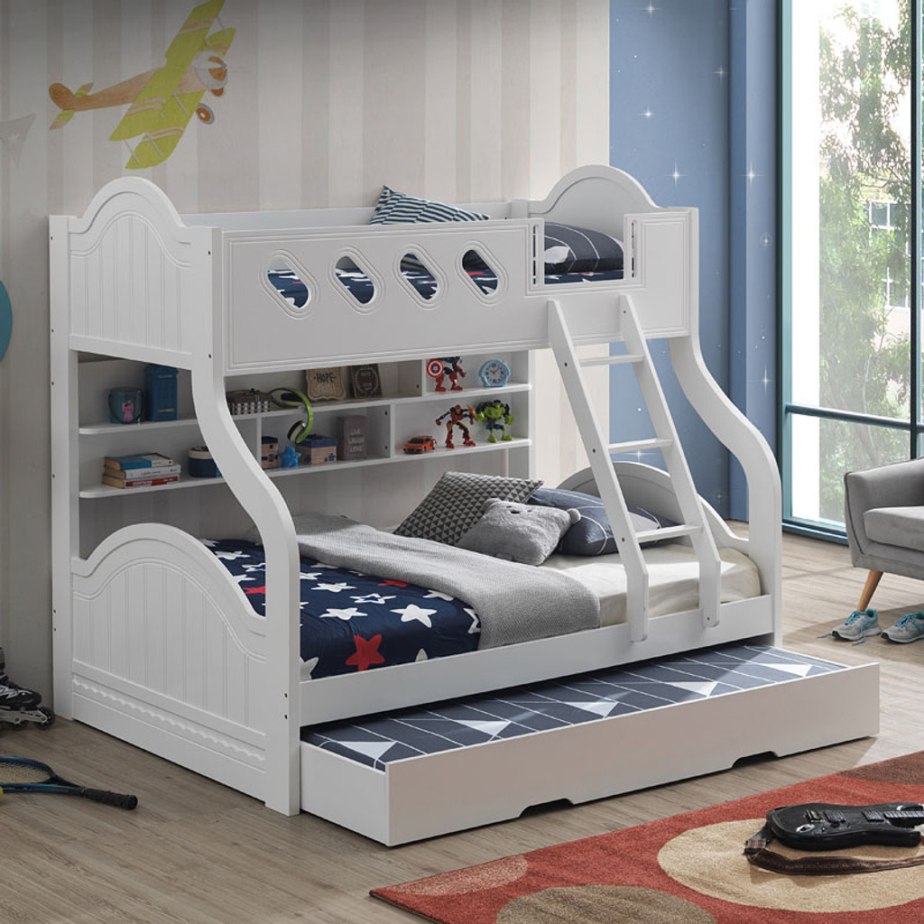 bunk beds with shelves and storage