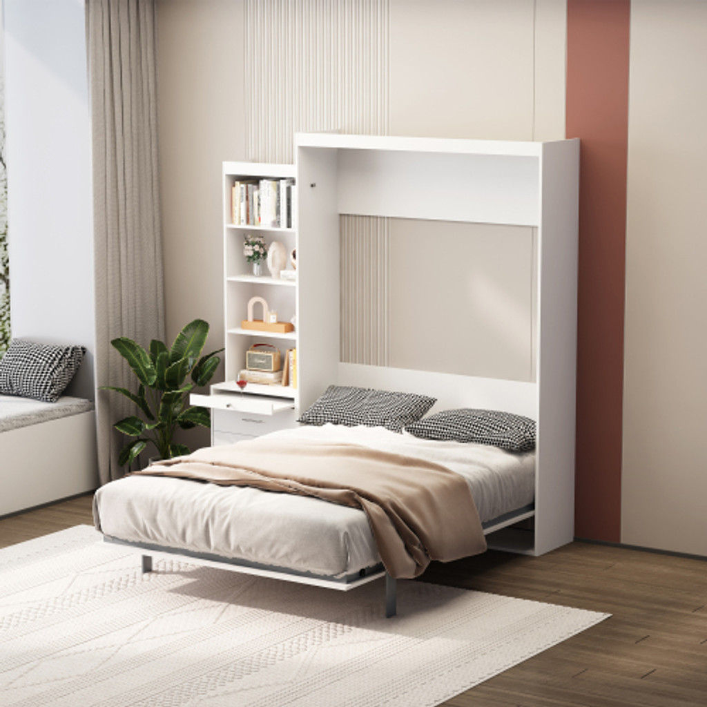 Modern Murphy Bed, Full Size Murphy Bed with 3 Storage Drawers and  Wardrobe, can be Folded into a Cabinet, Metal Full Platform Bed Frame for  Kids