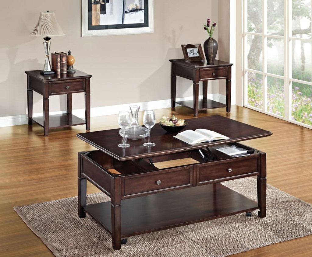 Lift top coffee and shop end table sets