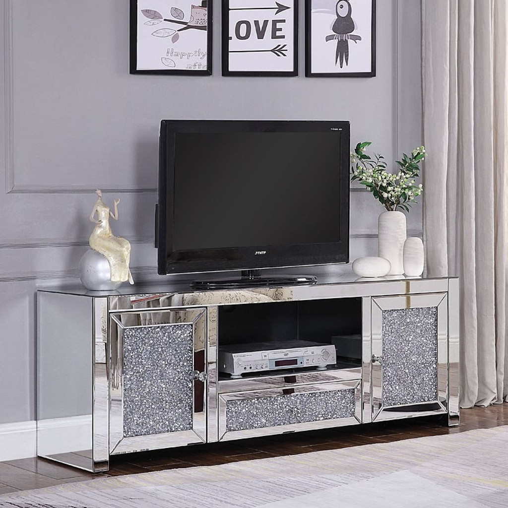 The Noralie Mirrored Glass Tv Stand Miami Direct Furniture