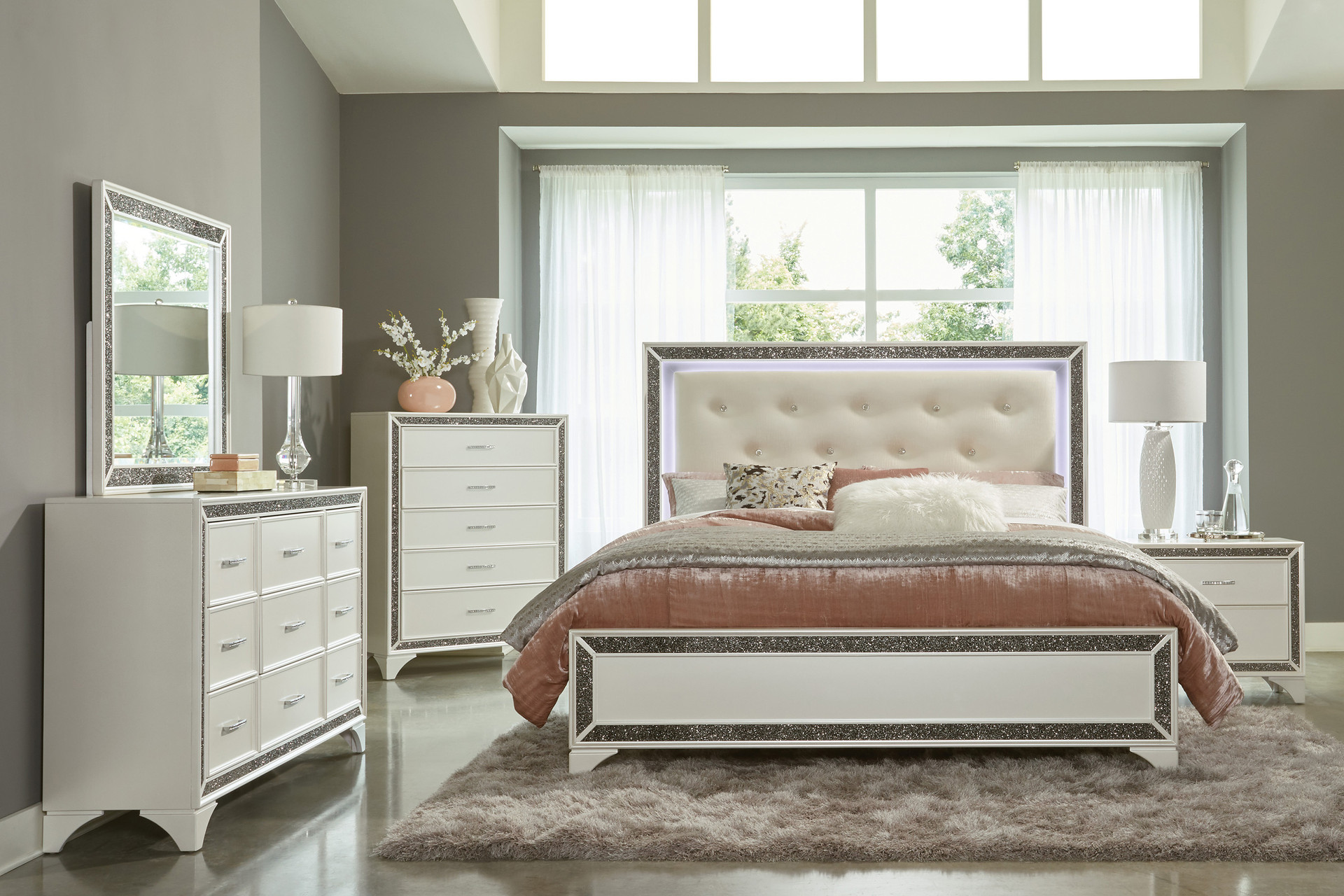 The Chantelle Pearl White Bedroom Collection - Miami Direct Furniture