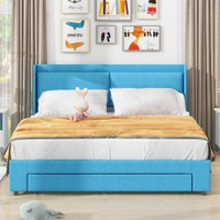 The Noval Blue Queen Storage Bed