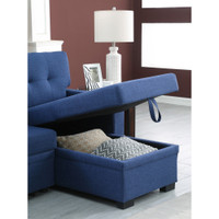 The Bankier Blue 3PC Pull Out Storage Sectional