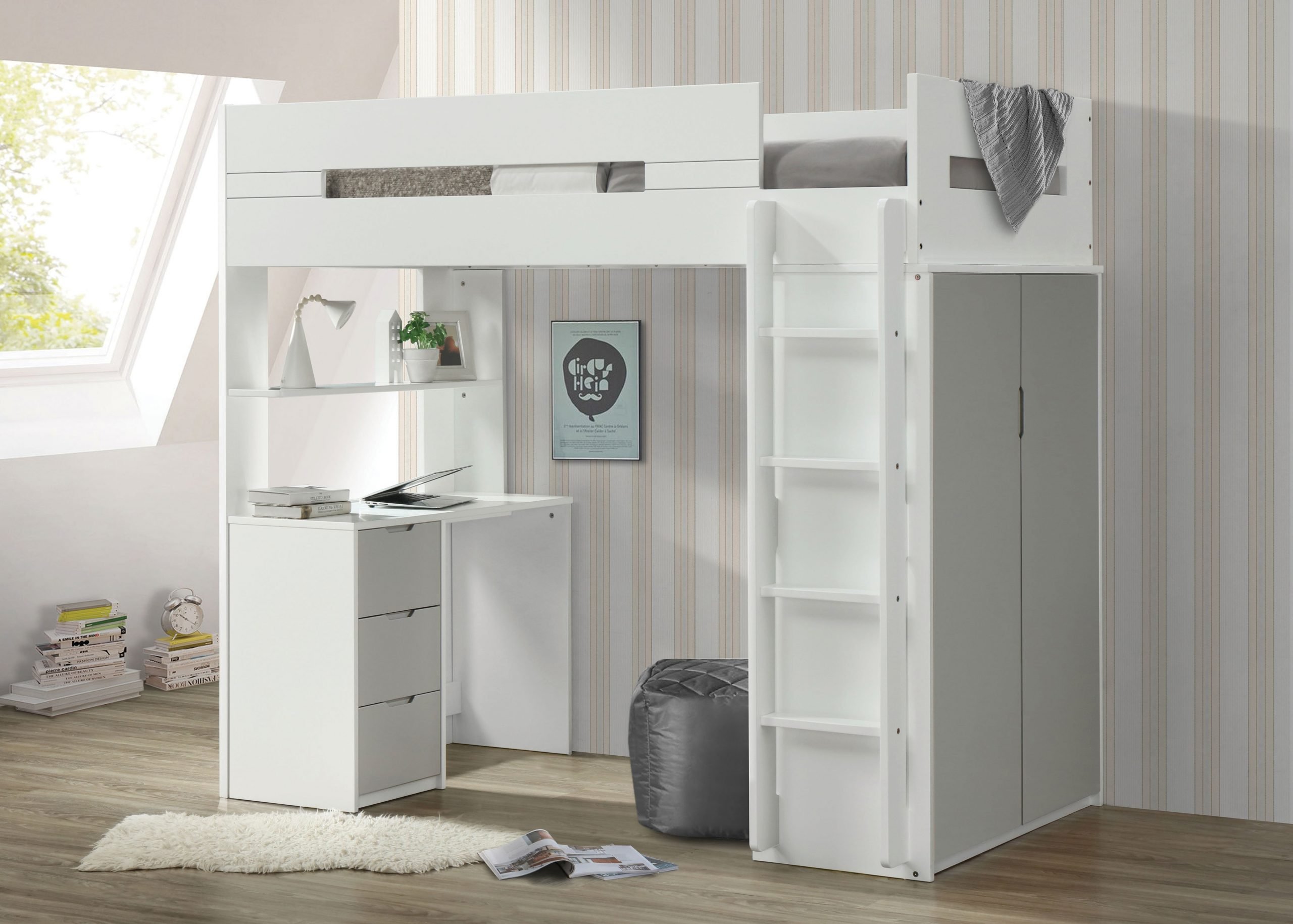 gray loft bed