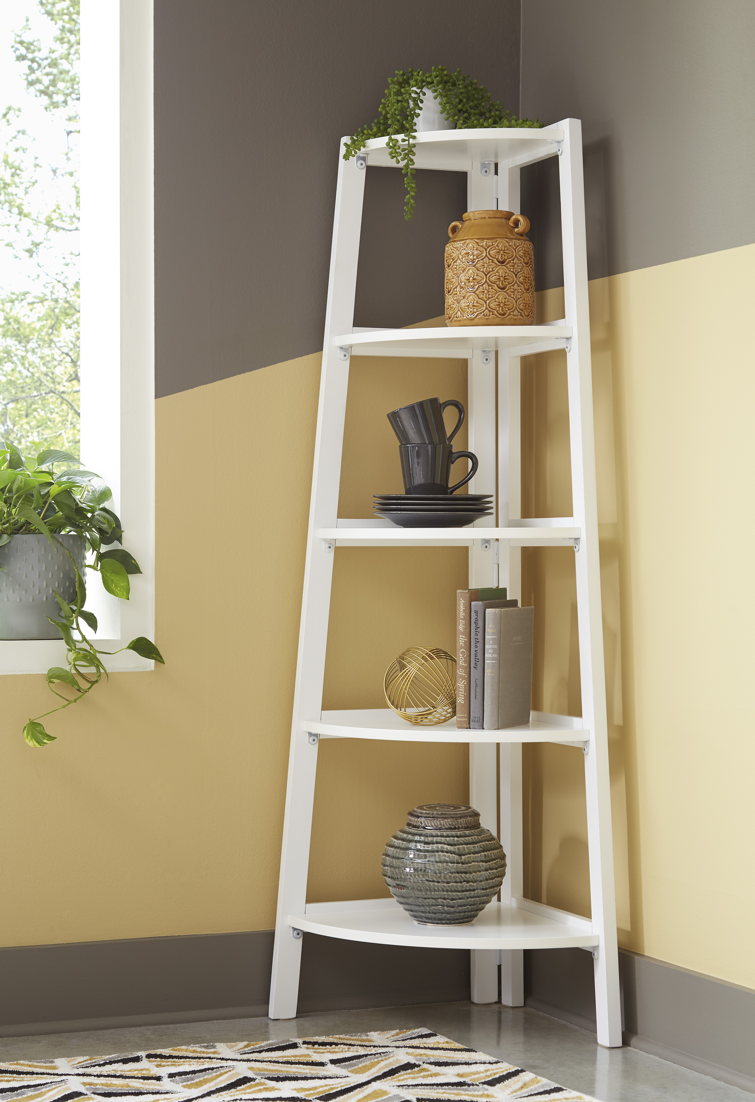 Corner shelf clearance ladder white