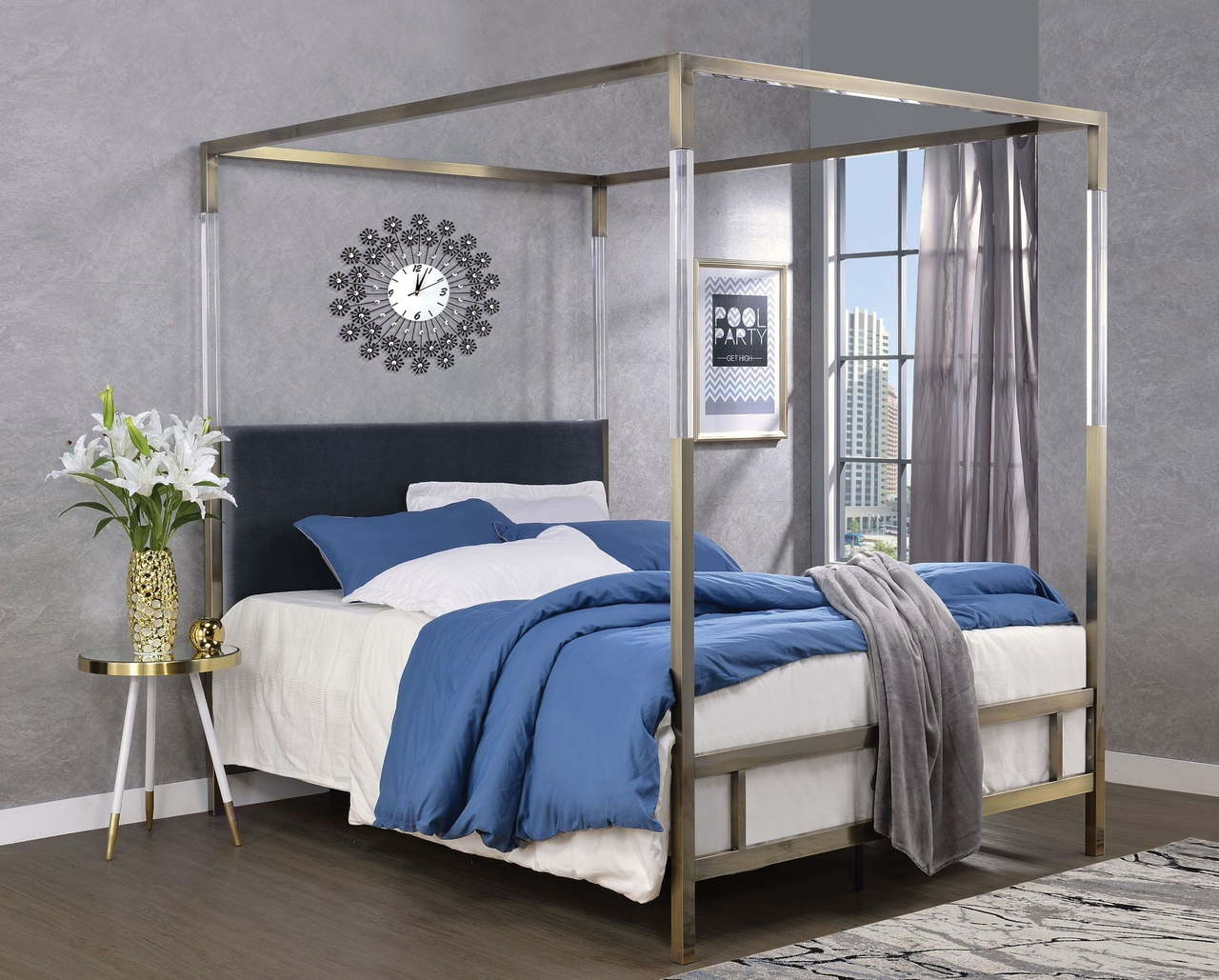 The Raegan Gray Velvet & Antique Brass Bed - Miami Direct Furniture - The Raegan Gray Velvet & Antique Brass Bed - Miami Direct Furniture