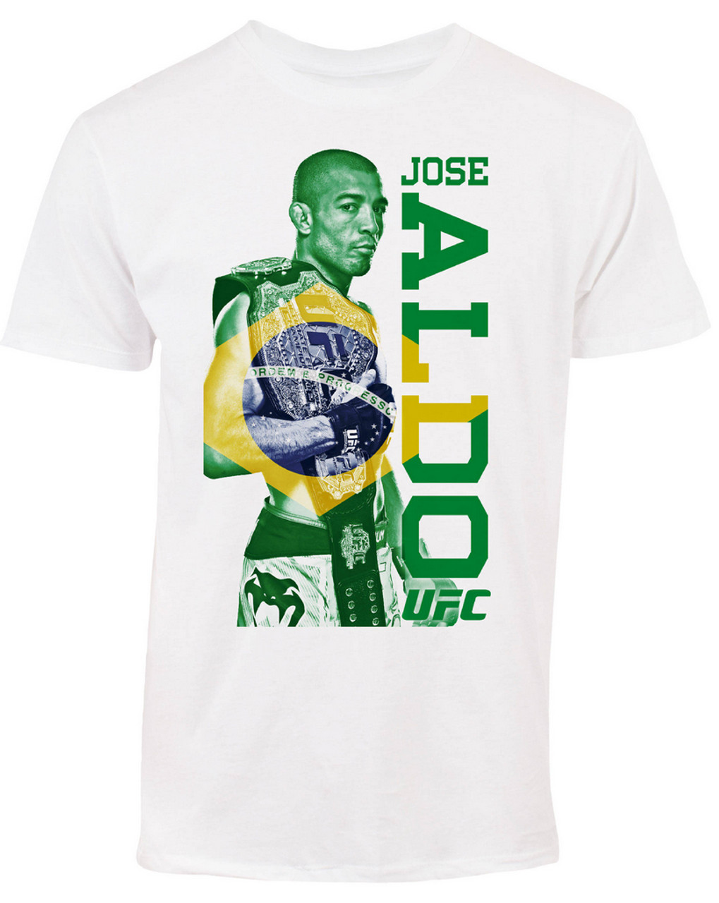 Veluddannet gennemskueligt klipning Jose Aldo UFC 189 Brazil Fighter Flag T-Shirt