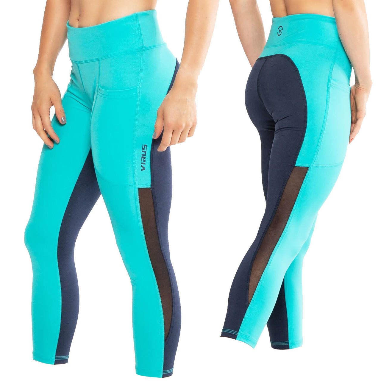 Women's Teal Green Compression Leggings Low Rise Yoga Tights