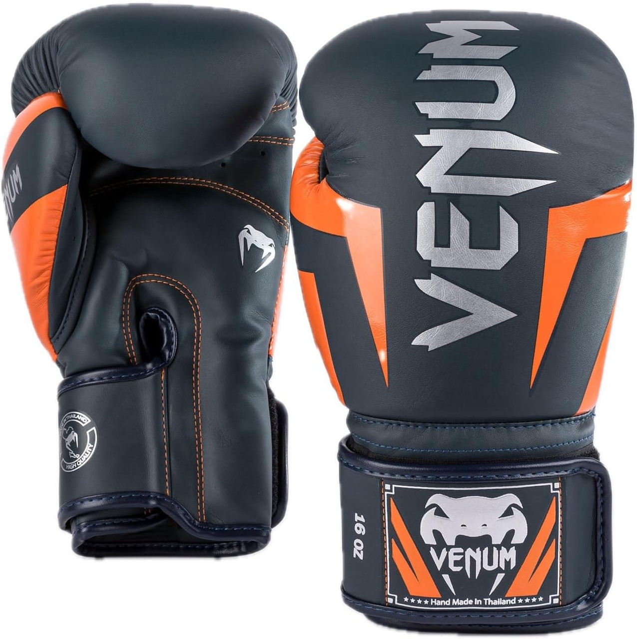 Venum Elite Evo Boxing Gloves - Navy/Silver/Orange