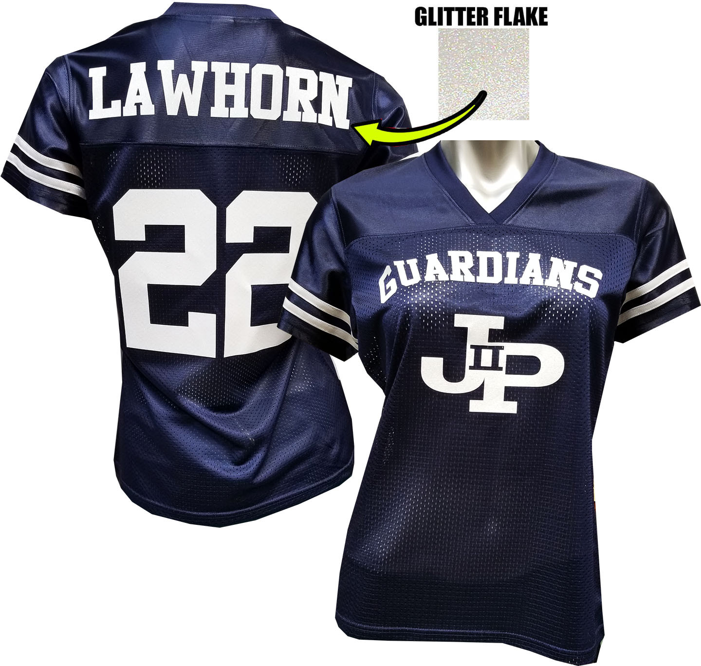 John Paul II Womens Navy Glitter Flake Football Jersey