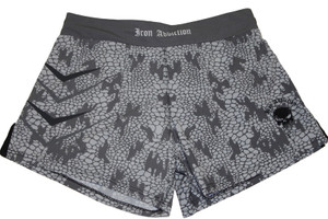 Iron Addiction Hybrid Kickboxing Grey Shorts fRONT Iron Addiction Hybrid Kickboxing Grey Shorts fRONT