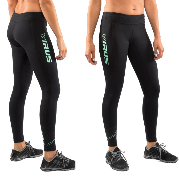 Virus Women's Pinstripe BioCeramic Compression Full Pant (EAu7.5) - Limited Edition- Black/Mint (EAu7.5)