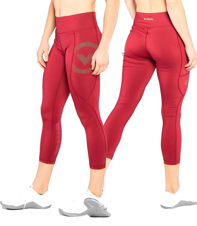 VIRUS EAU28 BIOCERAMIC™ 7/8TH LENGTH COMPRESSION PANT - OX BLOOD/GOLD