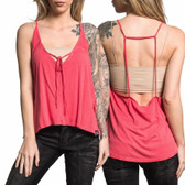 Affliction Womens SPEED DEMON TANK DEEP CORAL SEAM WASH