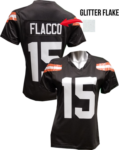 Custom Womens Blinged Football BROWN Joe Flacco Jersey