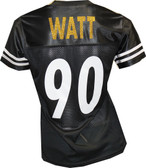 Custom Womens Blinged Football Glitter Flake Black TJ Watt Jersey