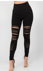 Black High Waist Ripped Leggings