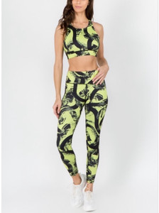 Yellow Abstract High Waist  Activewear Set