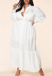 Plus Size Whimsical White Maxi Dress