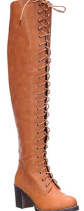 Tan Lace Me Up Thigh High Boots