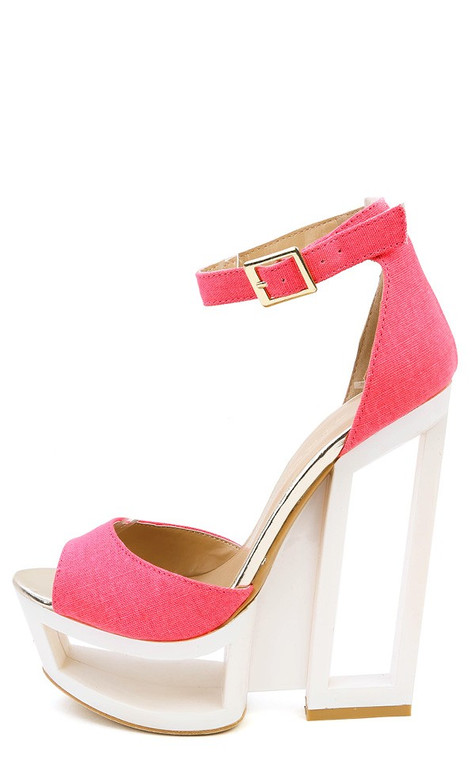 C Label Dolce 4 Neon Pink Platform Wedge Sandals