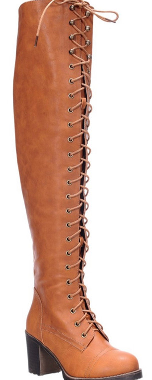 Tan Lace Me Up Thigh High Boots