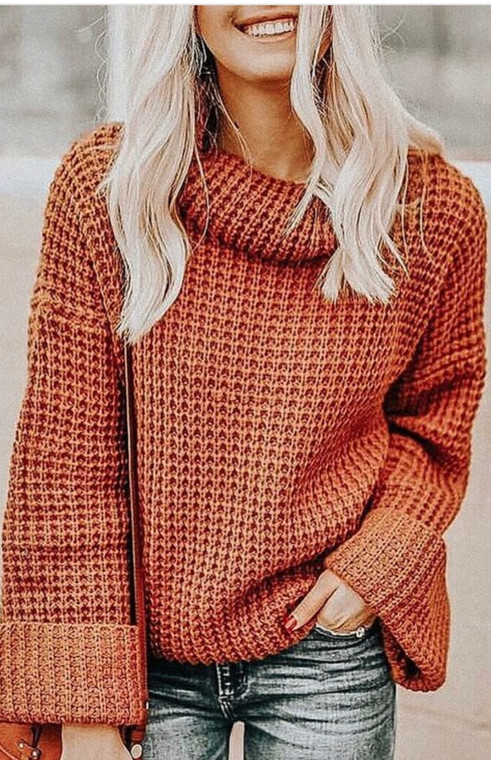 Rust Waffle Knit Sweater