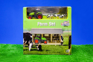 Kids Globe Farm Set with Tractor, Cows & Open Shed 1:50 Scale (0049)