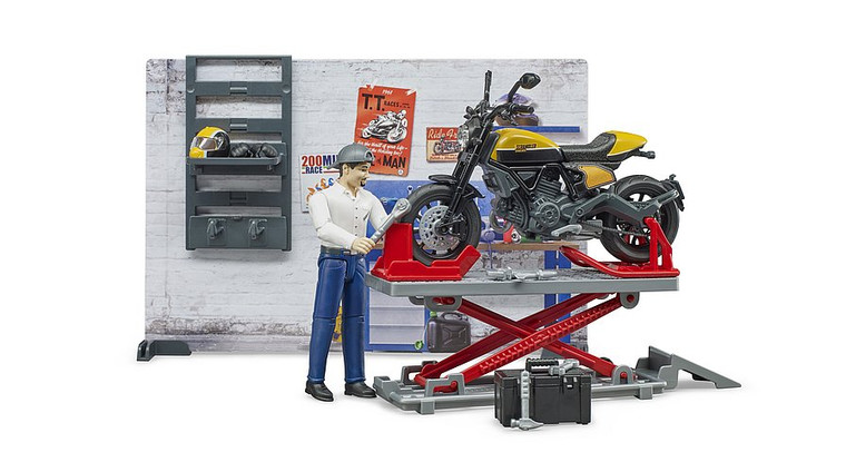 Bruder bWorld Motorcycle Service Station with Scrambler (B62102)