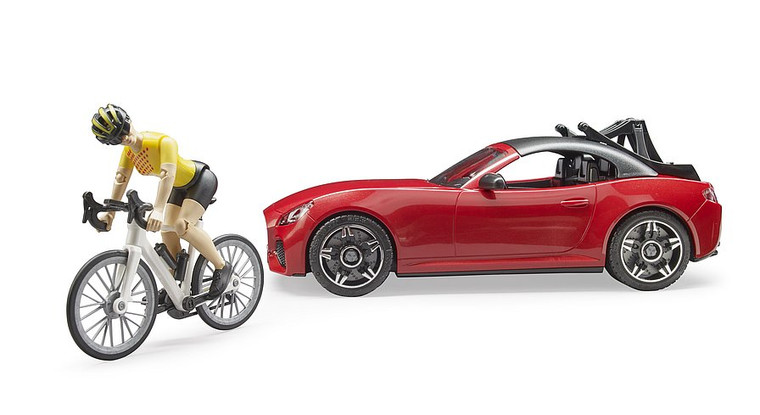 Bruder Roadster Car with Road Bike & Cyclist (3485)
