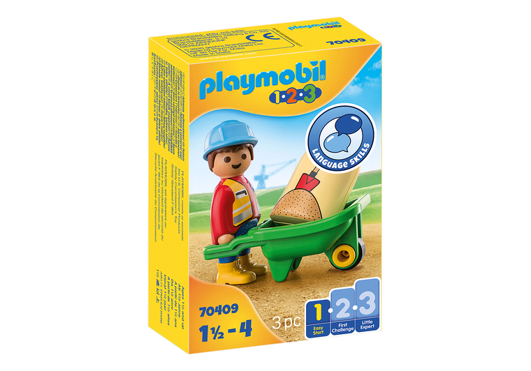 Playmobil 1.2.3 Construction Worker with Wheelbarrow (70409)
