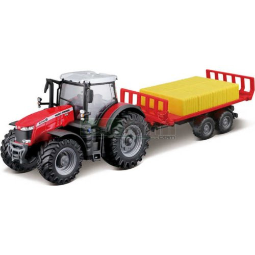 bBurago Massey Ferguson 8740S Tractor & Bale Trailer (31675)
