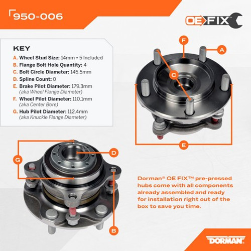 Dorman - OE Solutions Wheel Bearing and Hub Assembly P/N:950-006