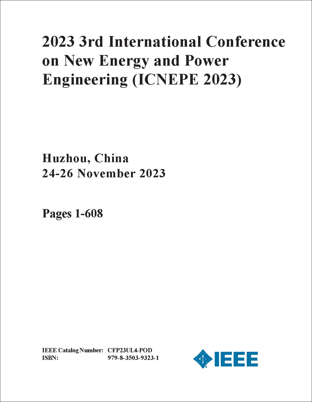 NEW ENERGY AND POWER ENGINEERING. INTERNATIONAL CONFERENCE. 3RD 2023 ...
