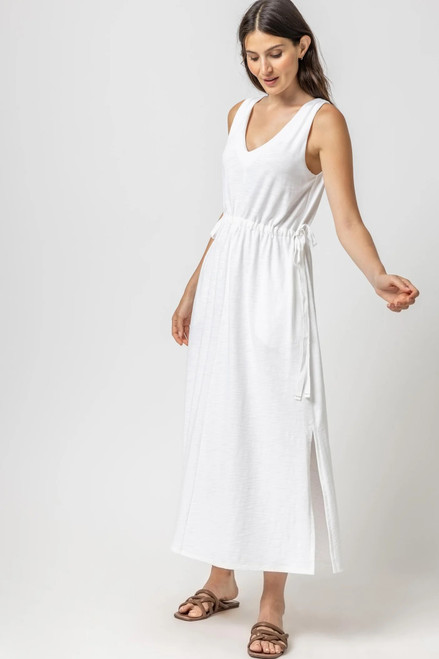 Drawcord Waist Maxi Dress - White