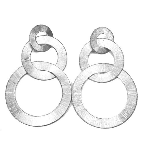 Tri-Circle Brushed Earrings- Silver