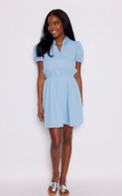 Puff Sleeve Chambray Shirt Dress