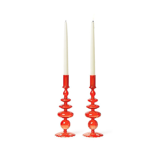 Hand-Blown Glass Candlesticks Red Style 1
