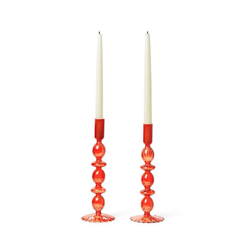 Hand-Blown Glass Candlesticks Red Style 2
