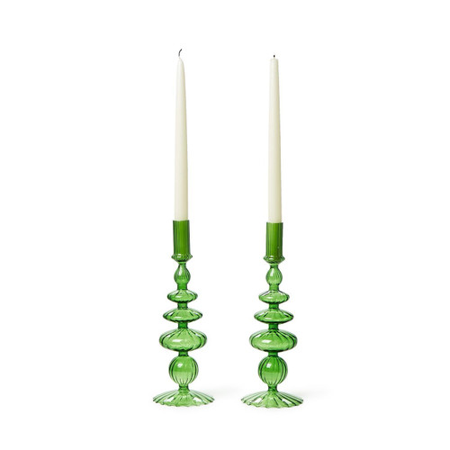 Hand-Blown Glass Candlesticks Green Style 1