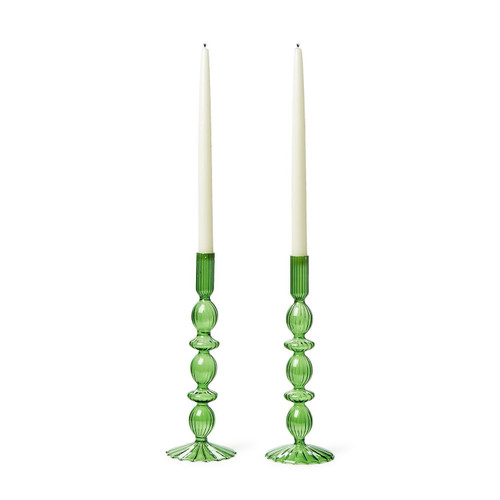 Hand-Blown Glass Candlesticks Green Style 2