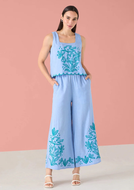 Gemma Pant - Sky Blue Embroidered