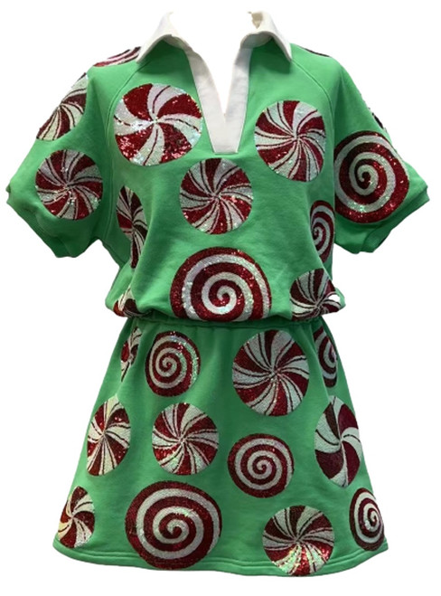 Green Scatter Peppermint Collar Dress