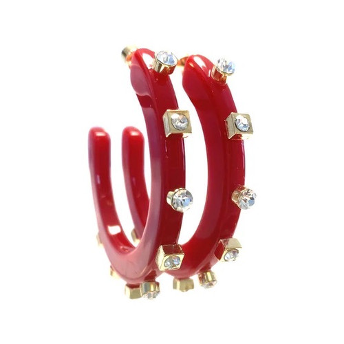 Large City Girl Jewel Hoops- Red