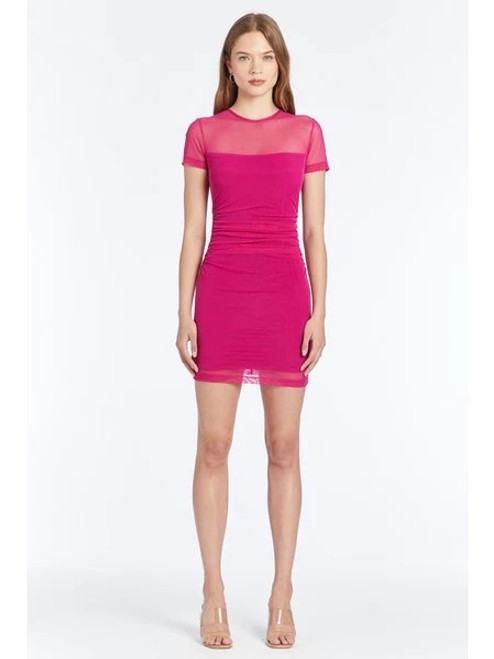 Lyle Dress in Mesh-Rasberry