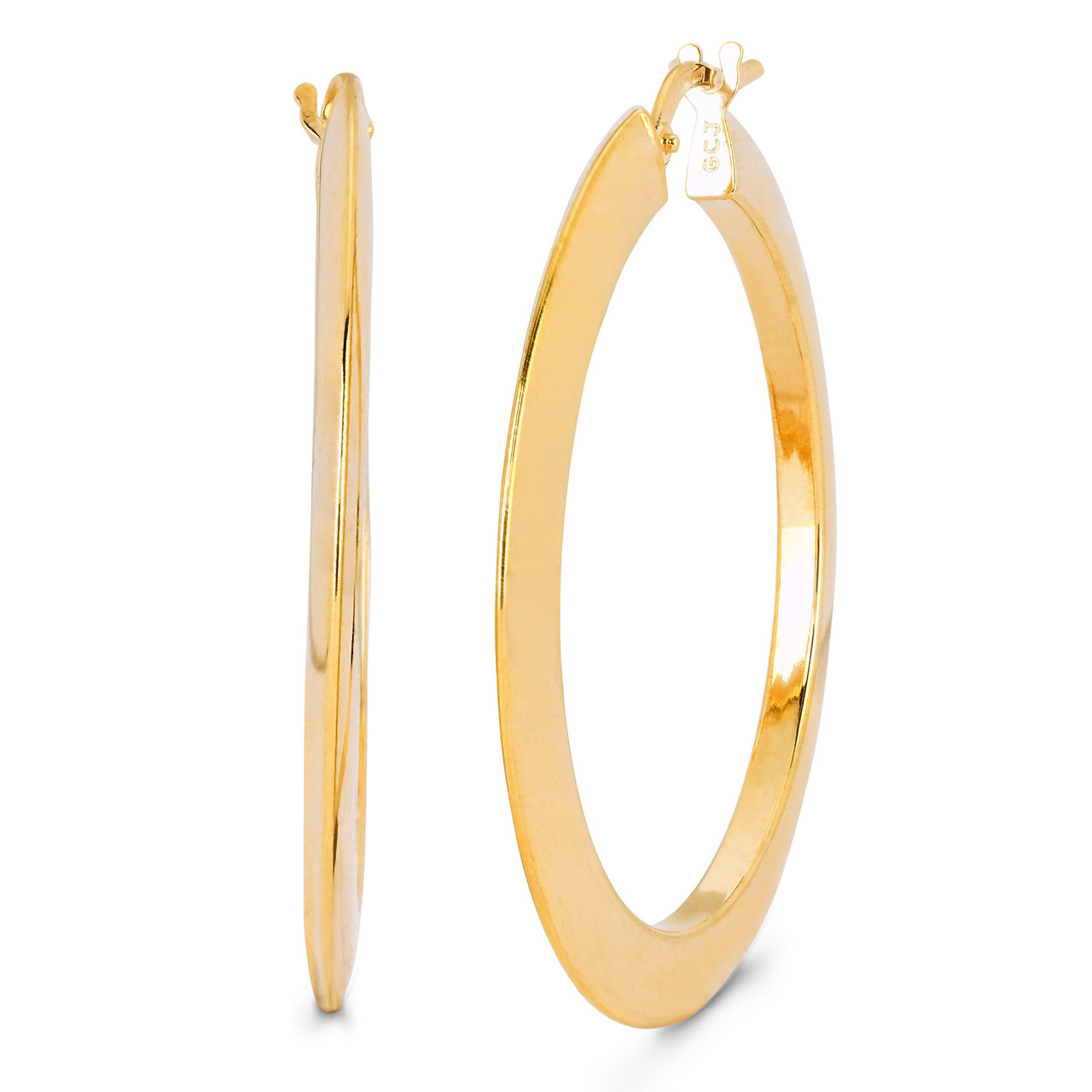 14K Yellow Gold 3.8 MM Plain Large Hoop Earrings 1.75 Inches Snap Closure  5.1 g | eBay