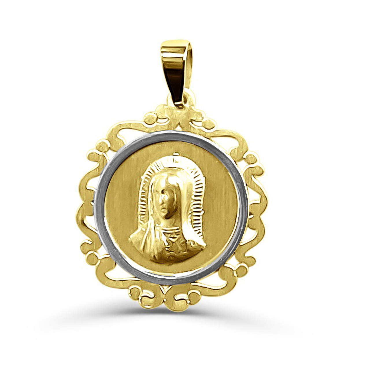 14KT Two Tone Gold Virgin Mary Face Miraculous Medal Our Lady Of