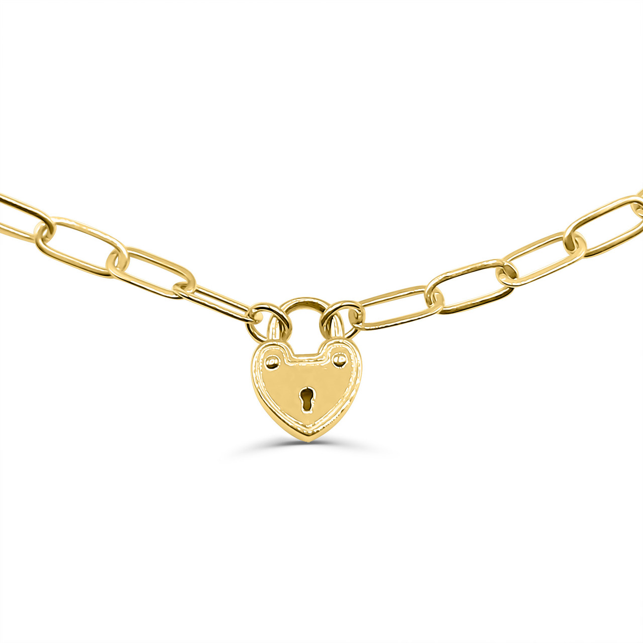 14k Yellow Gold Heart Carabiner Paperclip Necklace