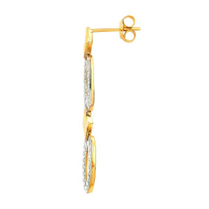 14KT Two Tone Diamond Cut Oval Drop Earrings Small Women's White and Yellow Gold Mix